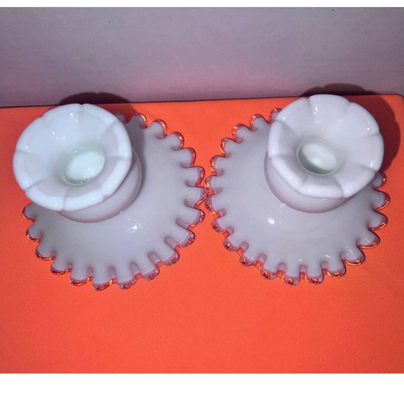 Vintage Fenton Silver Crest Milk Glass Candlestick Holders - Picture 3 of 5